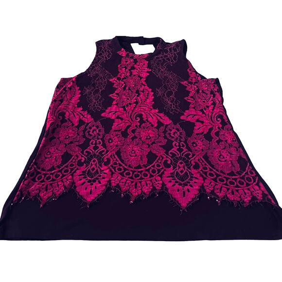 MAURICES ROUND HI-NECK DRESSY TANK TOP, WOMENS, L, FUCHSIA & CRANBERRY, EMBROID - Picture 2 of 12